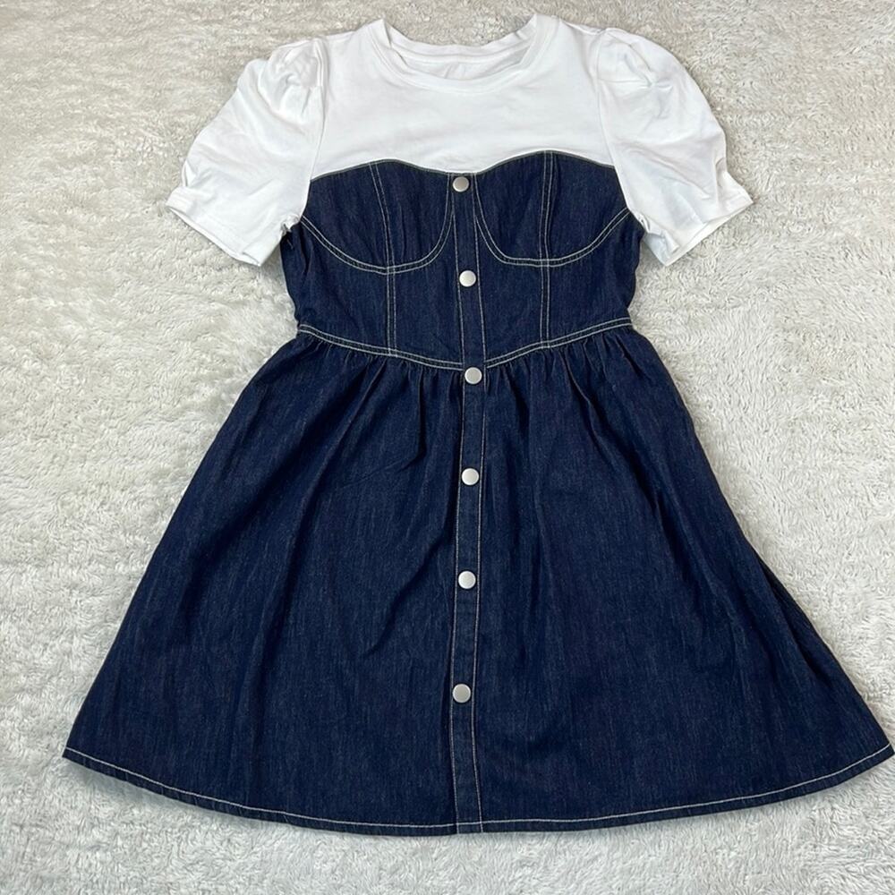 Seattle denim fit and flare button down bustier fit‎ and flare dress, size L